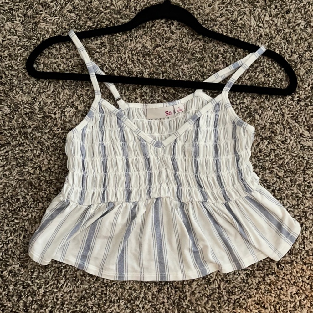 White and blue striped crop top